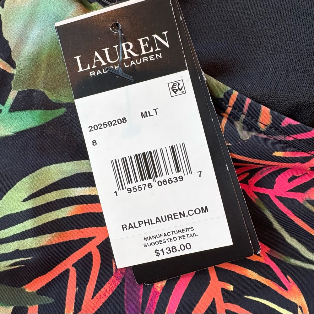 Lauren Ralph Lauren Midnight Tropical‎ High Neck One-Piece halter black multi 8 - Picture 8 of 12